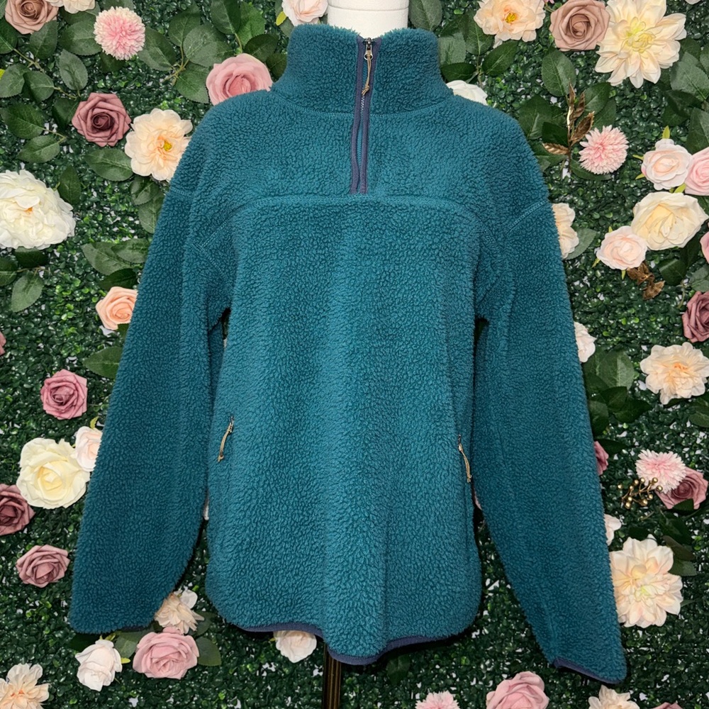 Teal Sherpa Quarter-Zip Jacket
